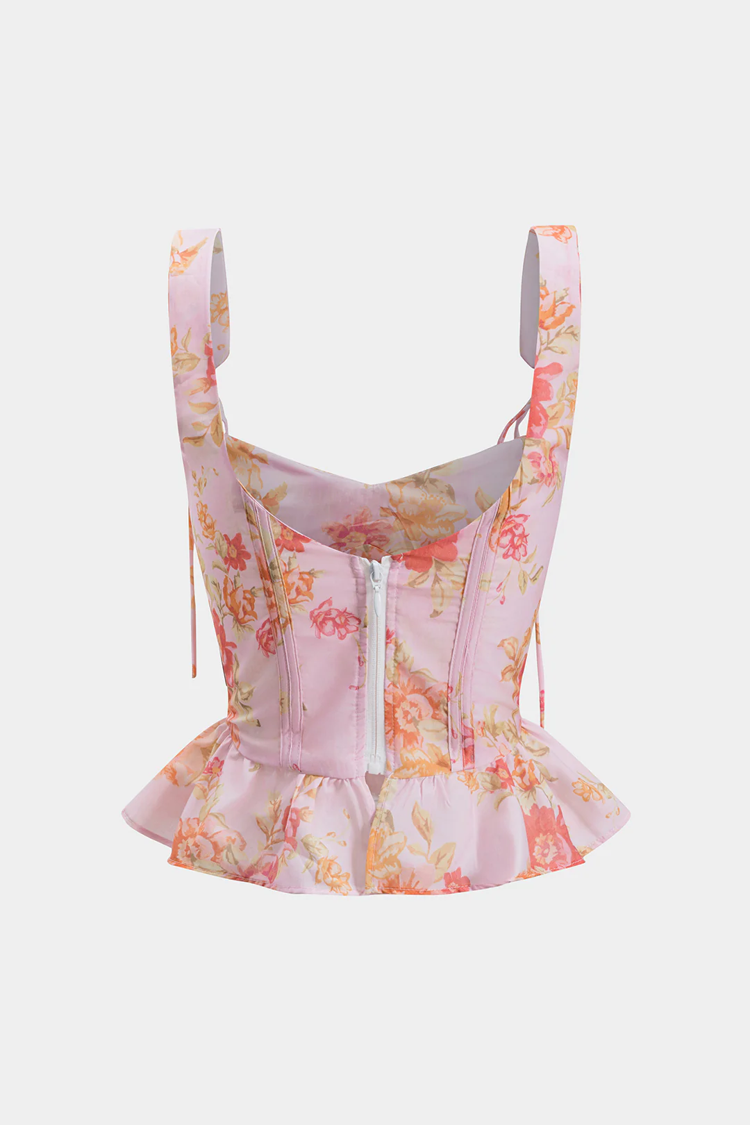 Floral Print Bustier Tie-Up Ruched Cami Top - Weenar