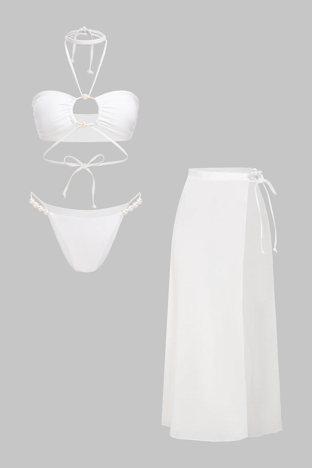 Halter Tie-Up Cut Out Pearl Decor Bikini Set - Weenar