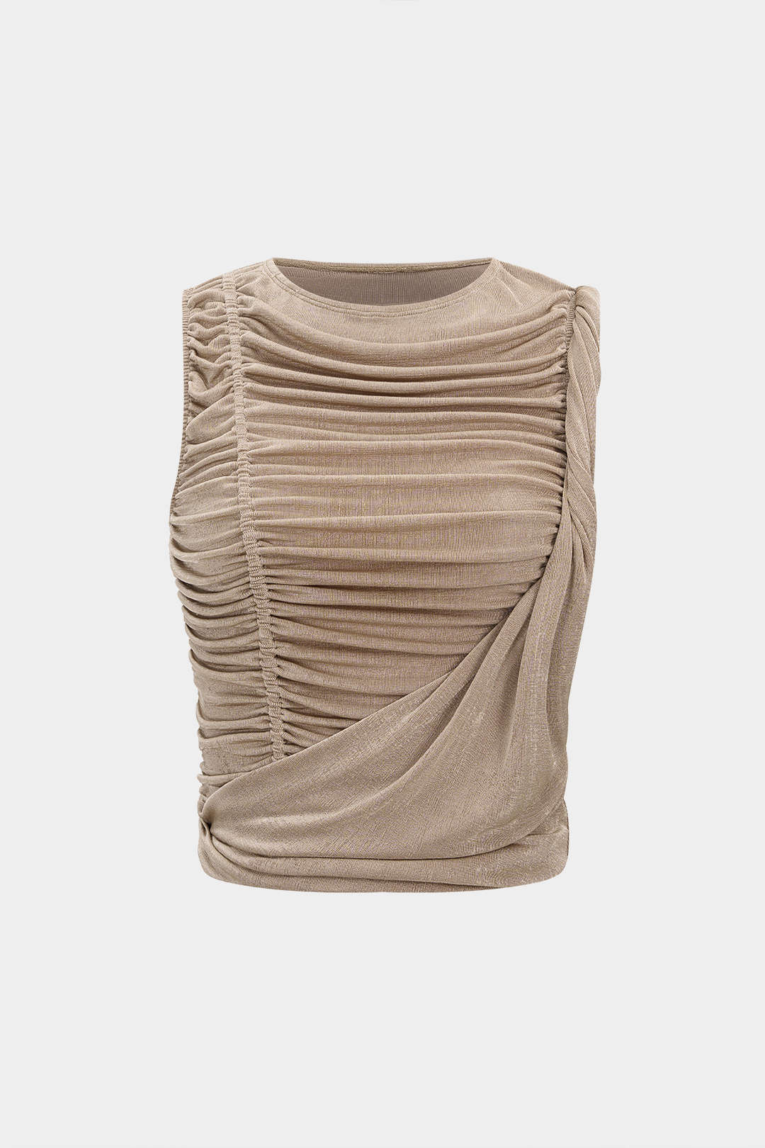 Round Neck Ruched Twist Knot Tank Top - Weenar