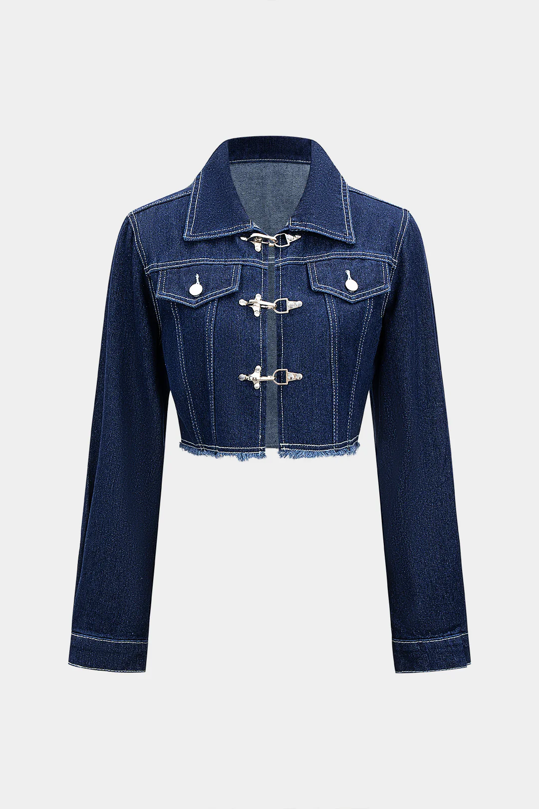 Denim Metallic Button Frayed Outerwear - Weenar