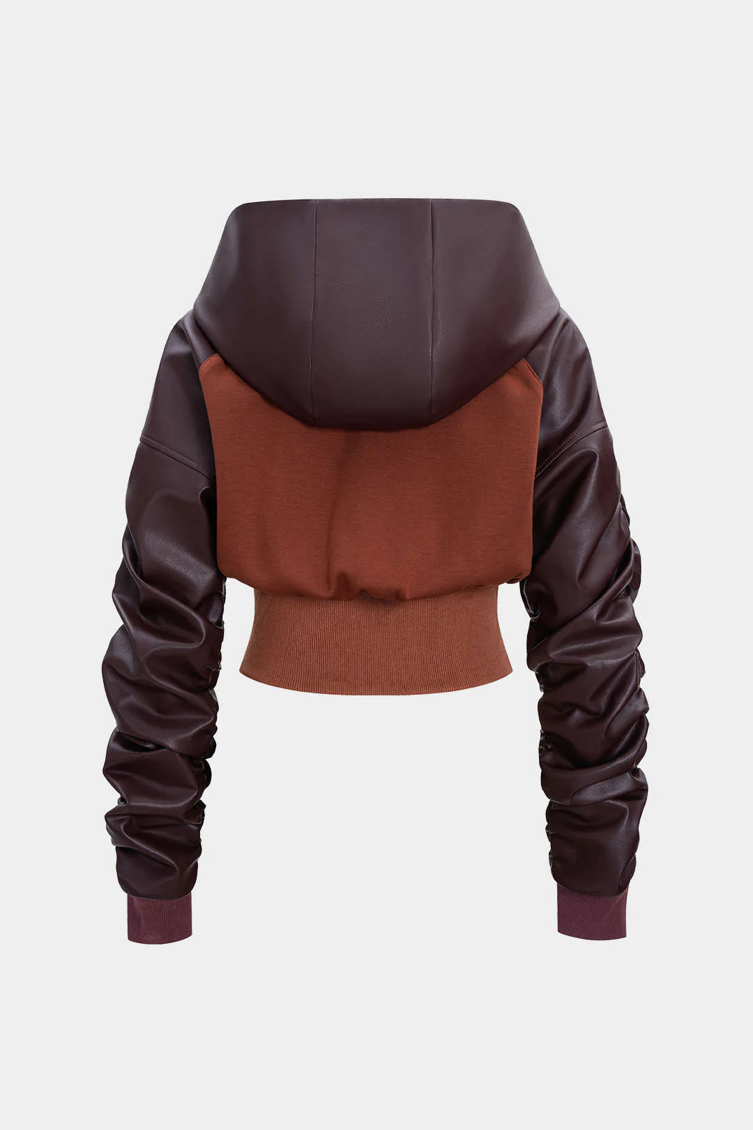 Faux Leather Patchwork Hoodie - Weenar