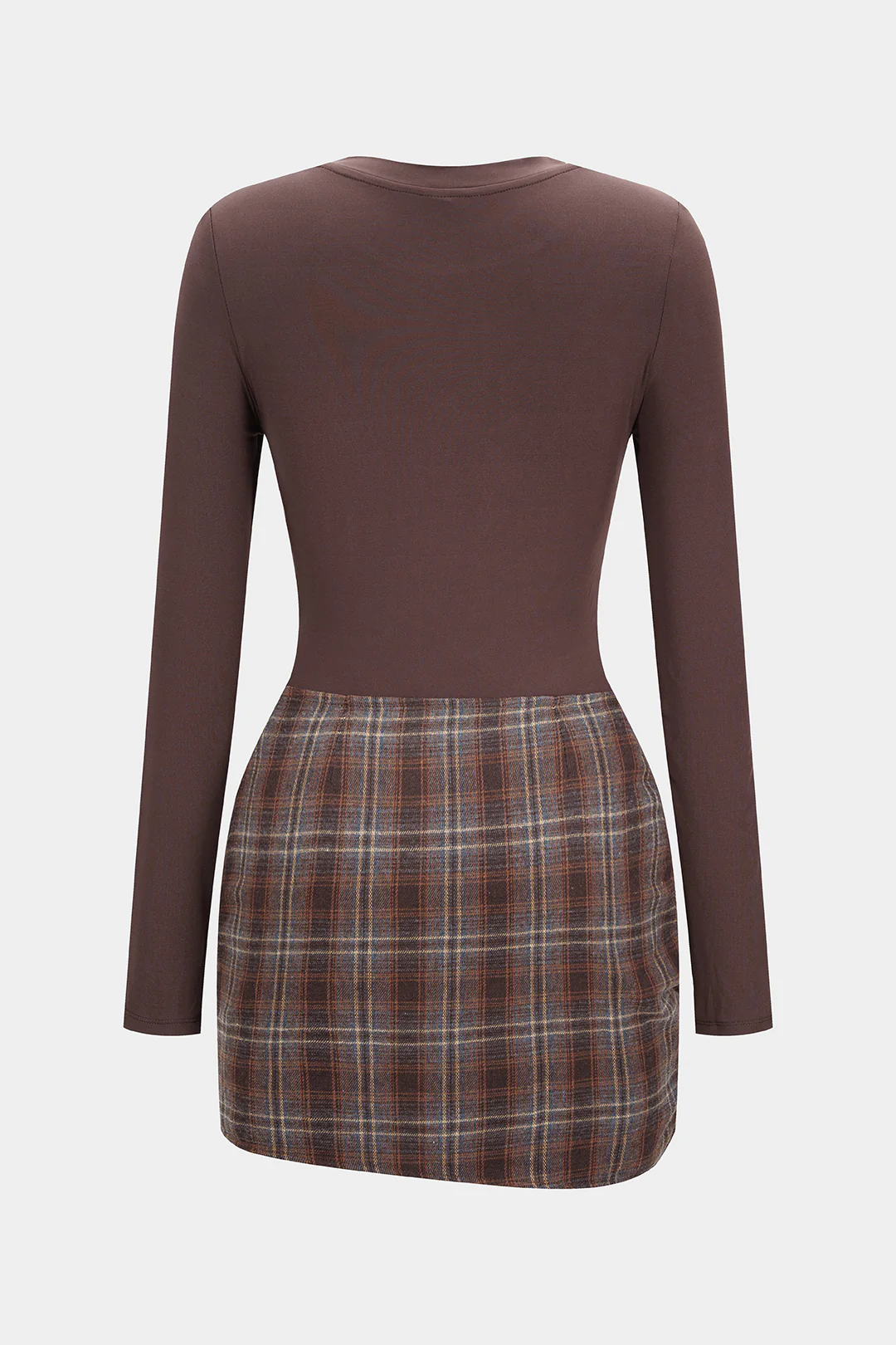 Plaid Print Patchwork Tie Front Long Sleeve Mini Dress - Weenar