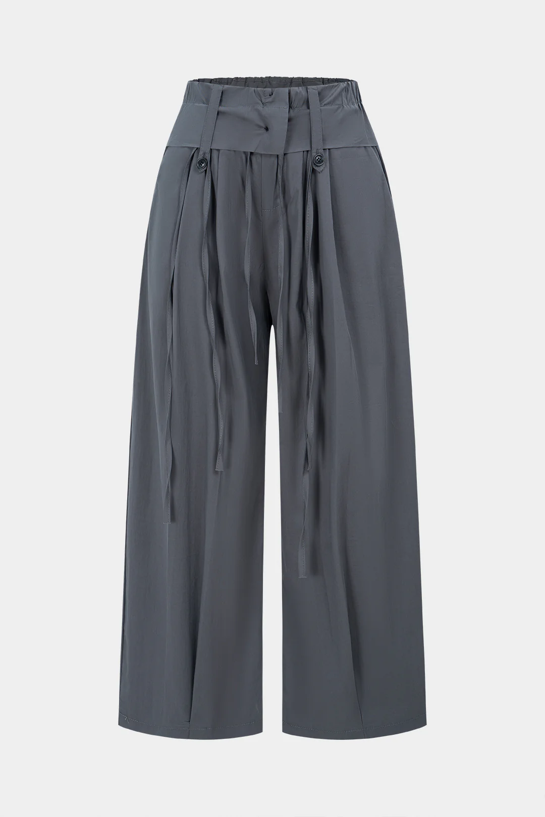 Ruched Drawstring Button High Waist Straight Leg Pants - Weenar