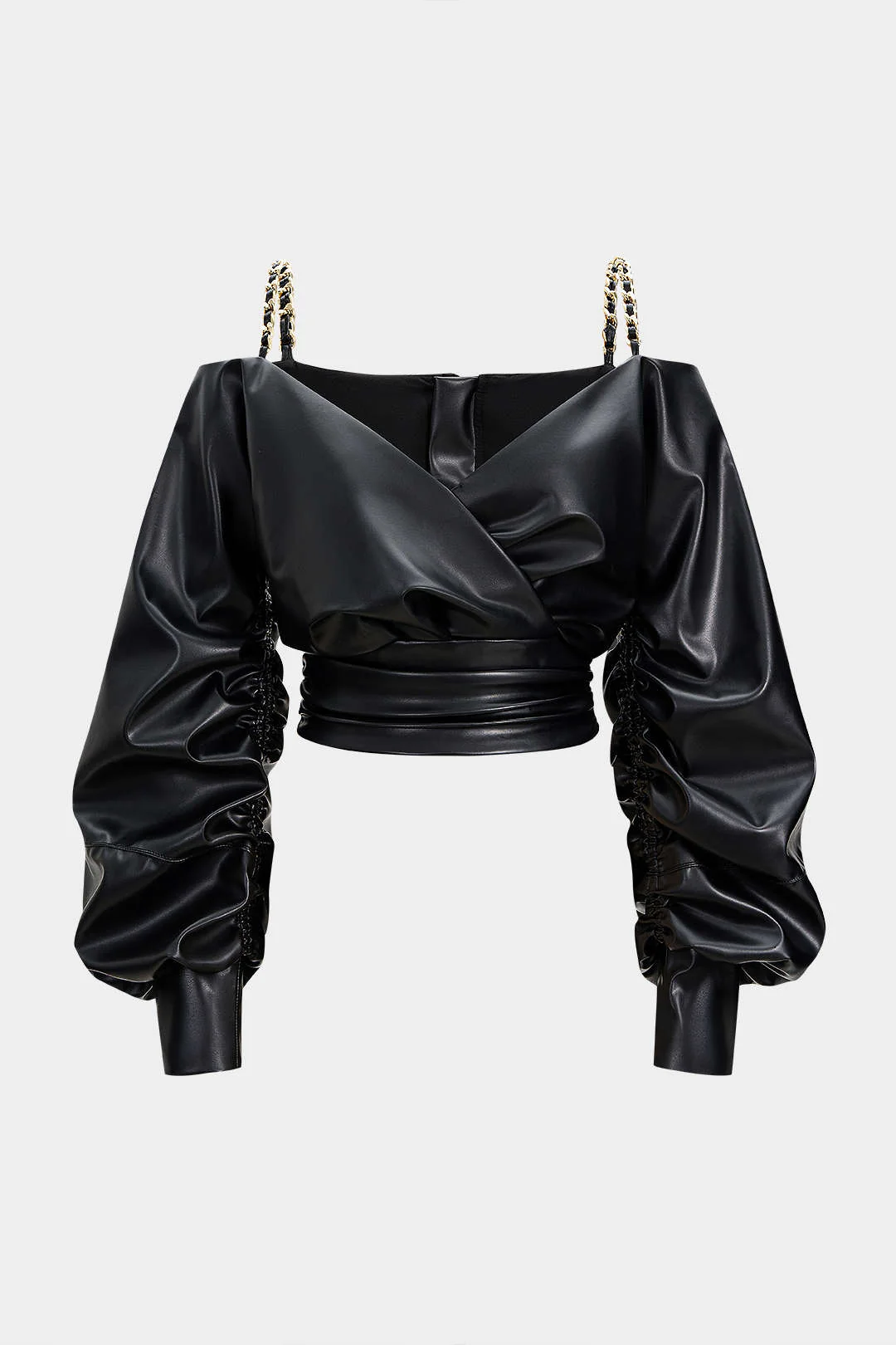 Faux Leather Metallic Crossed Long-Sleeve Shirt - Weenar
