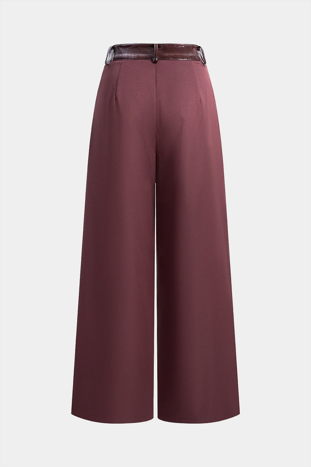 Faux Leather Patchwork Asymmetrical Metallic Button Wide Leg Pants - Weenar