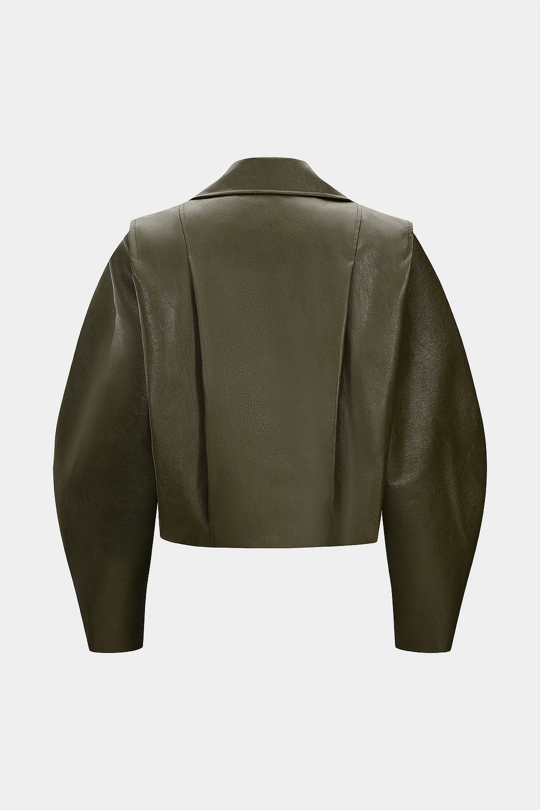Faux Leather Pleated Gigot Sleeve Jacket - Weenar