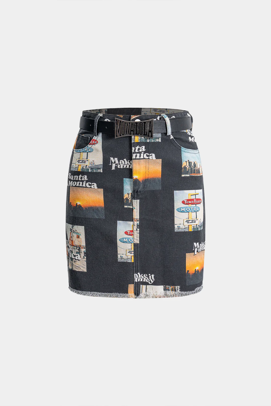 Denim Letter Print Frayed High Waist Skirt - Weenar
