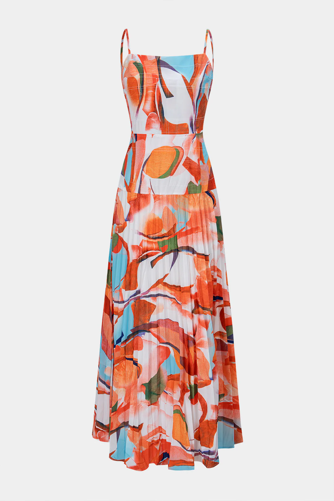 Geometric Print Pleated Sleeveless Maxi Dress - Weenar