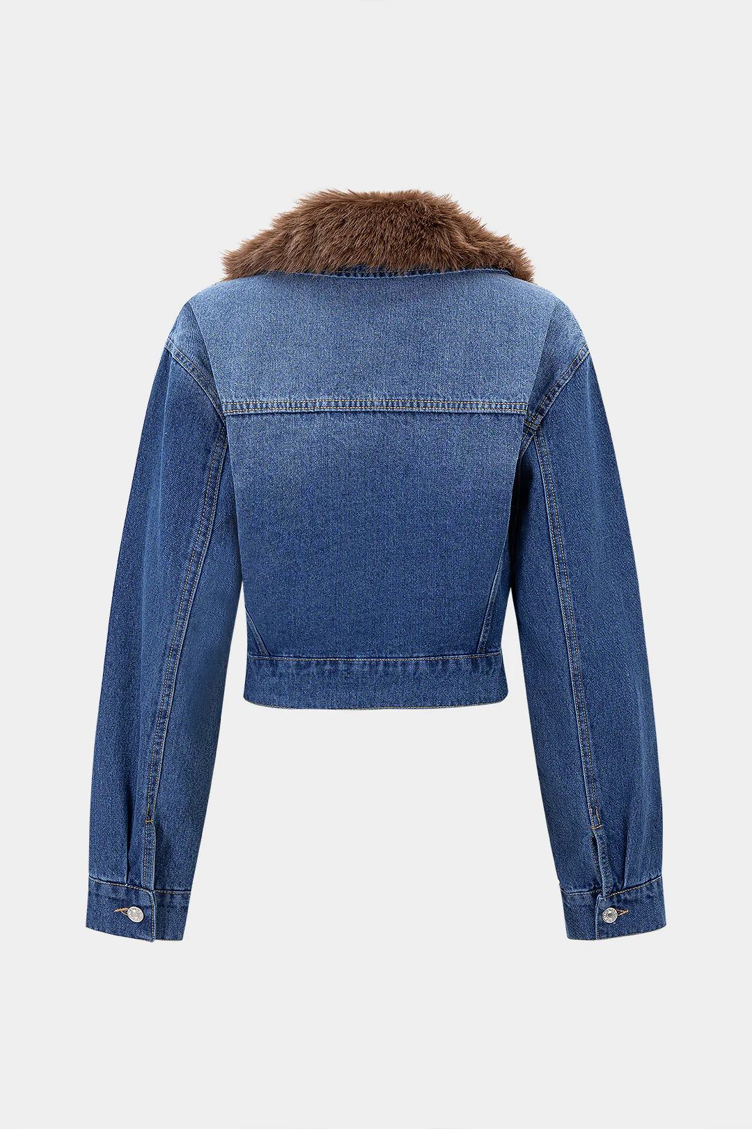 Denim Faux Fur Patchwork Lapel Jacket - Weenar