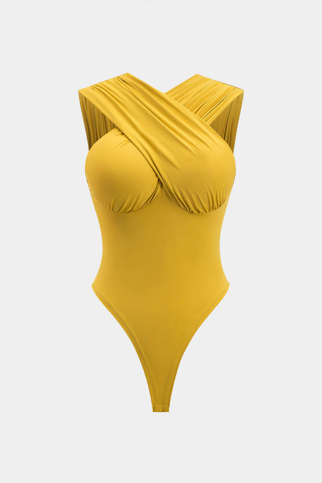 Ruched Crossed Backless Bustier Bodysuit - Weenar