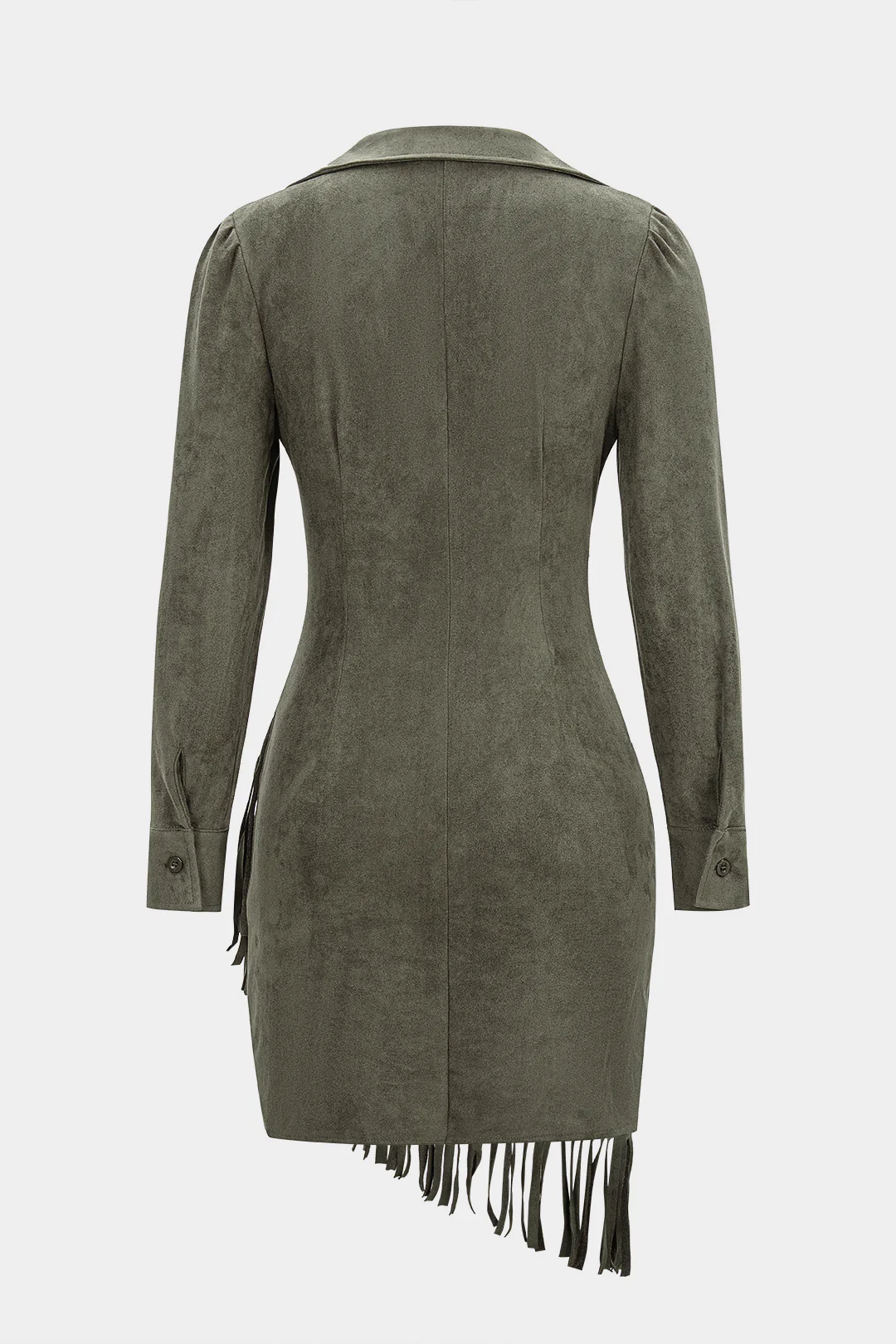Suede Fringe Long Sleeve Mini Dress - Weenar