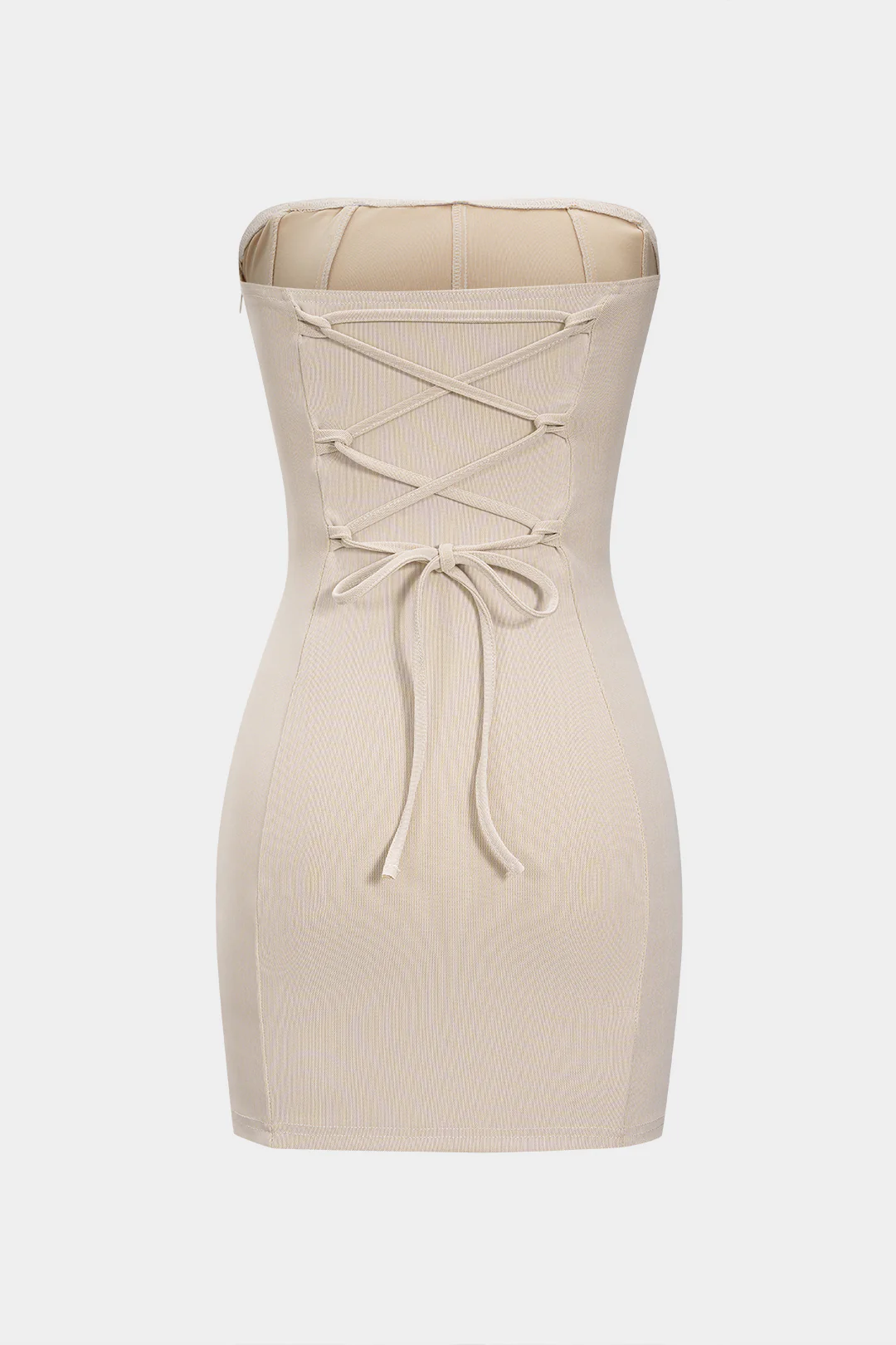 Mesh Tie-Back Strapless Sleeveless Mini Dress - Weenar