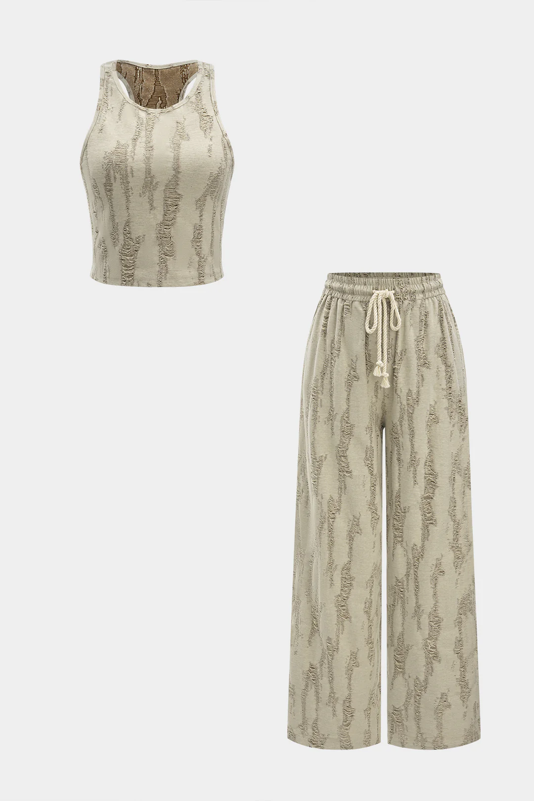 Ripped Sleeveless Tank Top And Drawstring High Waist Trousers Set - Weenar