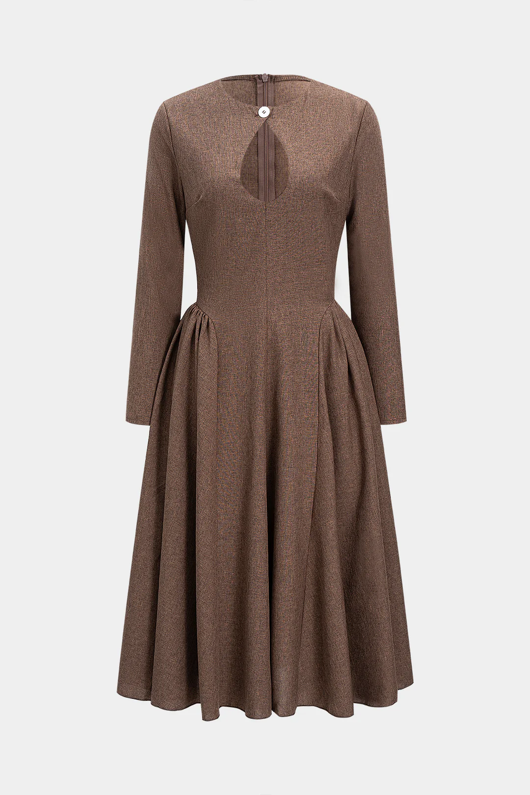Zipper Cut Out Ruched Long Sleeve Maxi Dress - Weenar