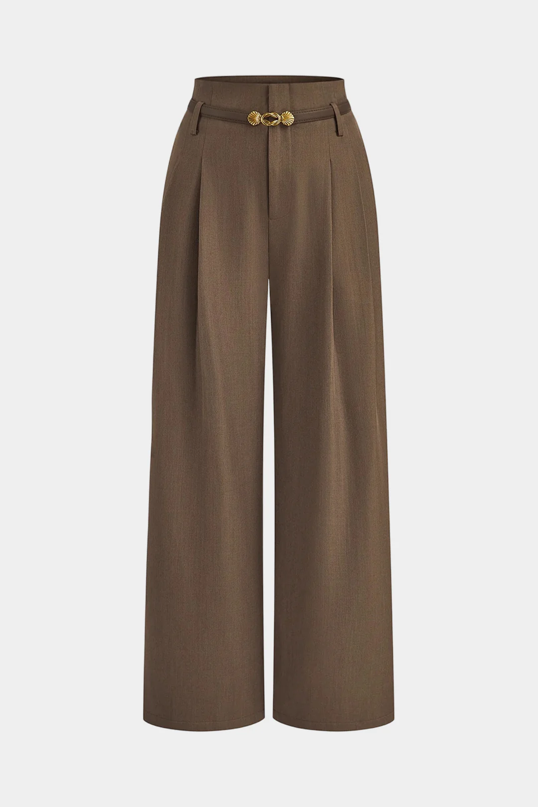 Solid Belted Straight Leg Pants - Weenar