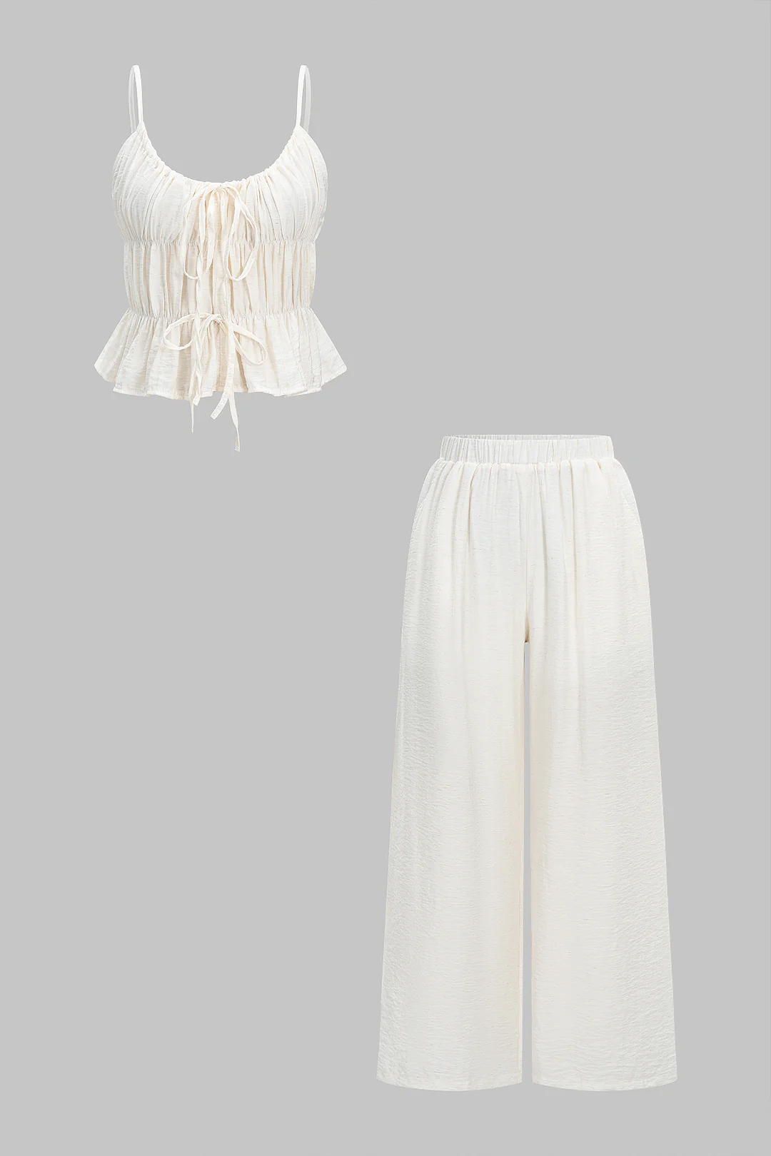 Ruched Tie-Up Cami Top And Trousers Set - Weenar
