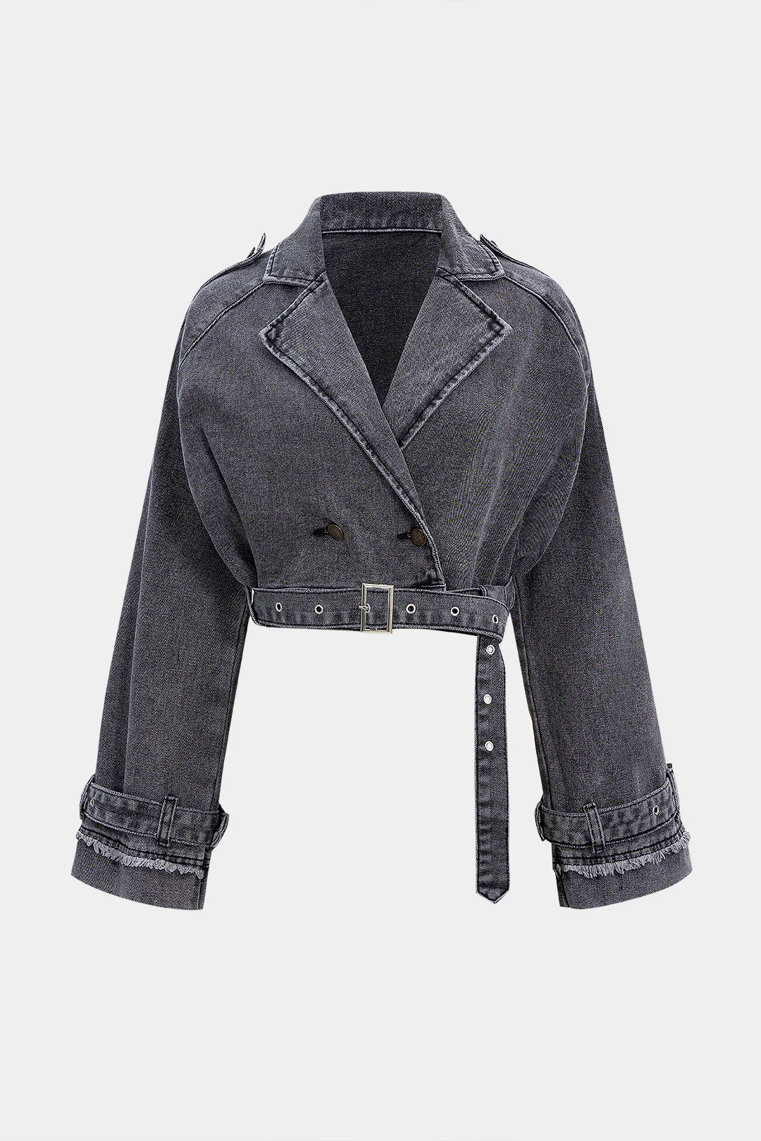 Denim Washed Button Belted Outerwear - Weenar