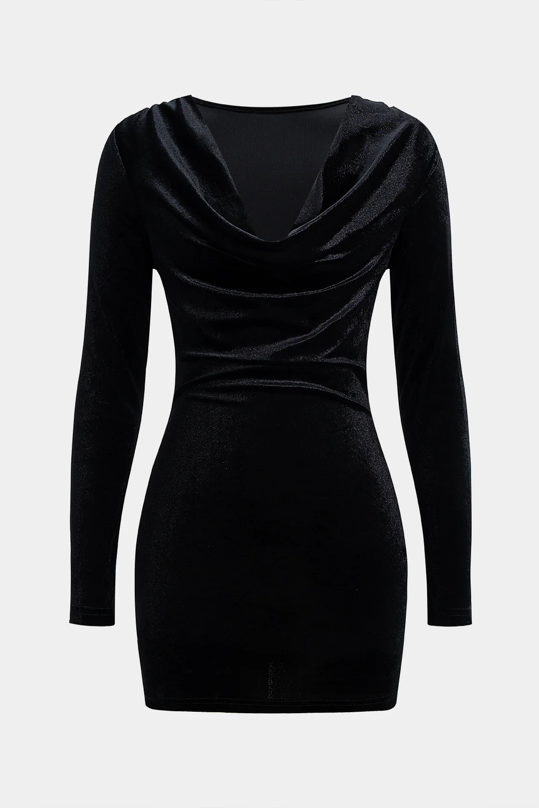 Velvet Deep V-Neck Ruched Long Sleeve Mini Dress - Weenar