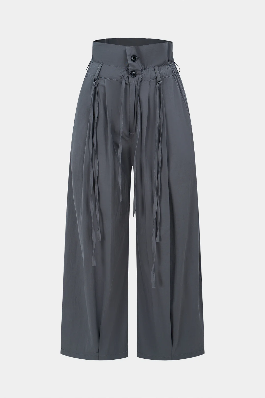 Ruched Drawstring Button High Waist Straight Leg Pants - Weenar