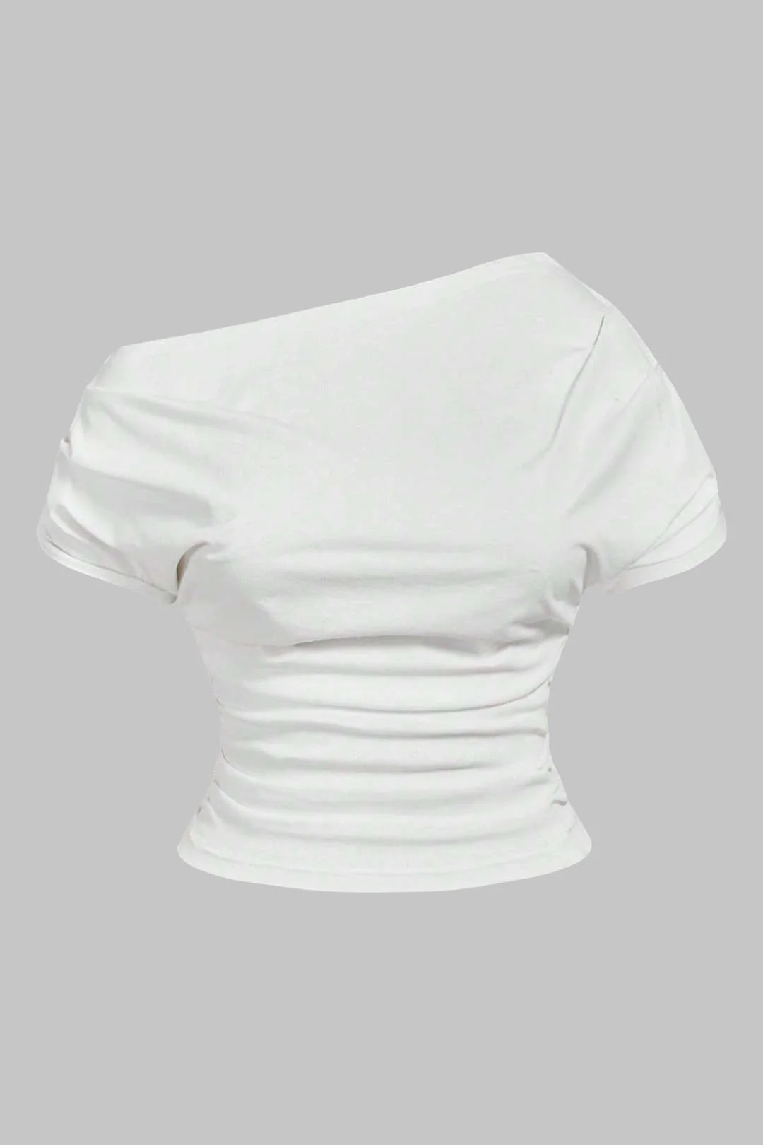 Plus Size One Shoulder Ruched Short Sleeve T-Shirt - Weenar
