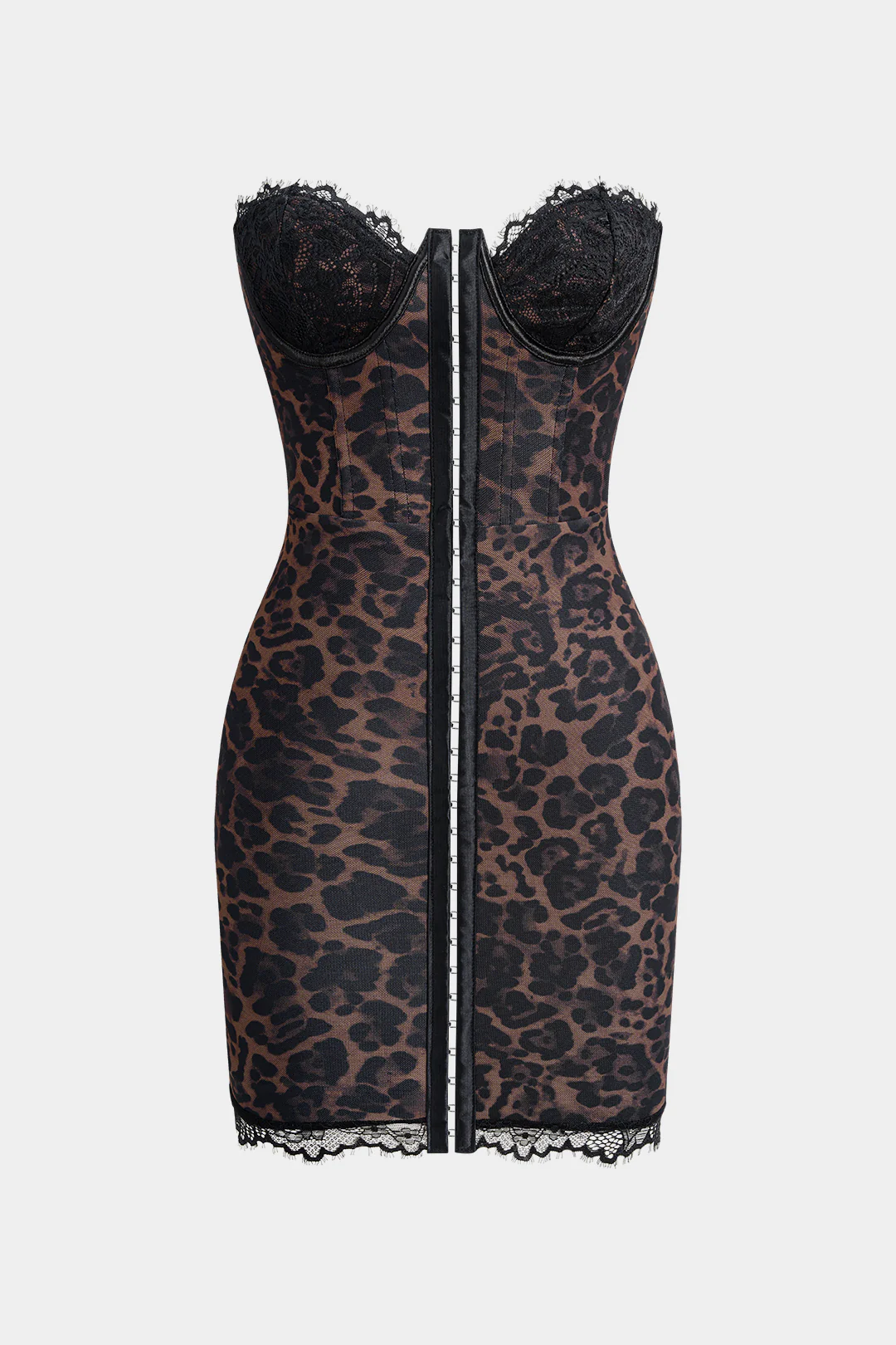 Leopard Print Patchwork Wrap Strapless Sleeveless Mini Dress - Weenar