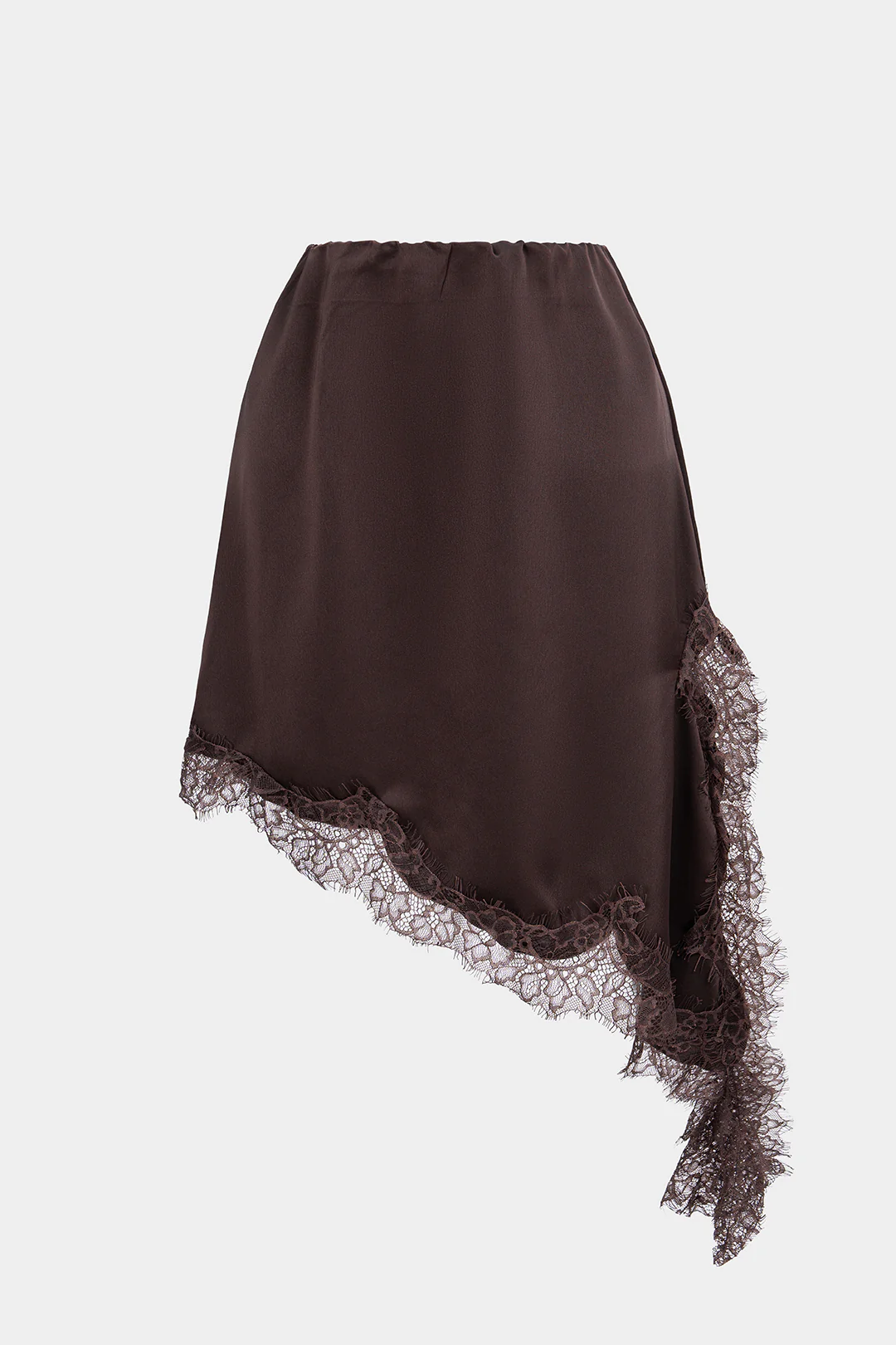 Satin Lace Trim Asymmetrical A-Line Skirt - Weenar