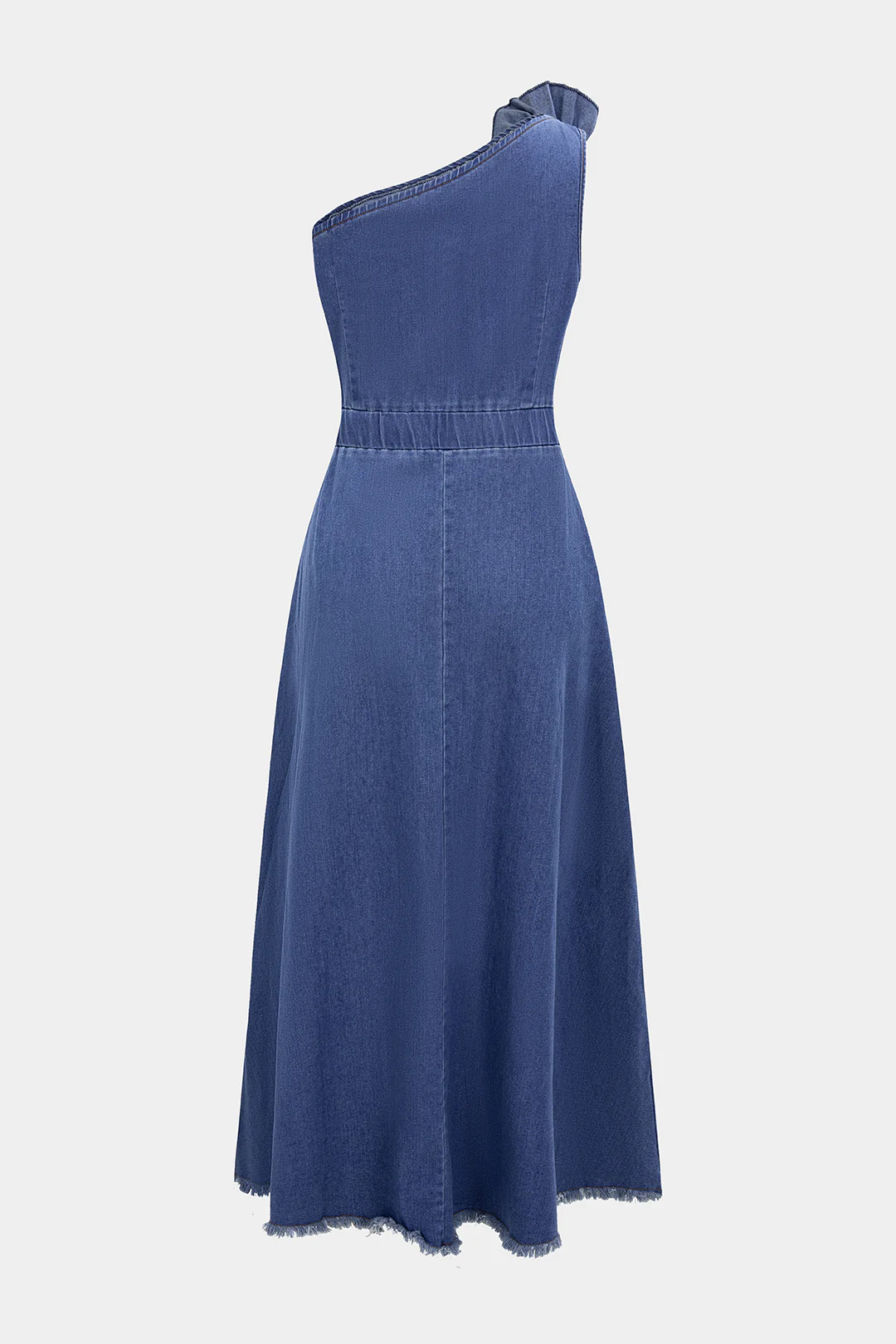 Denim 3D Floral One Shoulder Asymmetrical Sleeveless Dress - Weenar