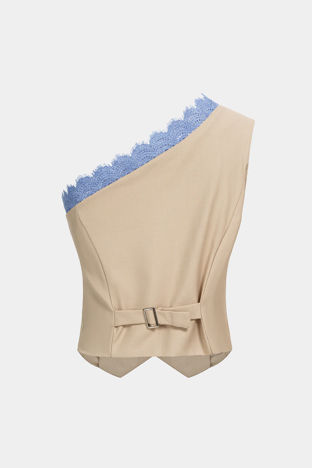 Patchwork Lace Trim One Shoulder Tank Top - Weenar