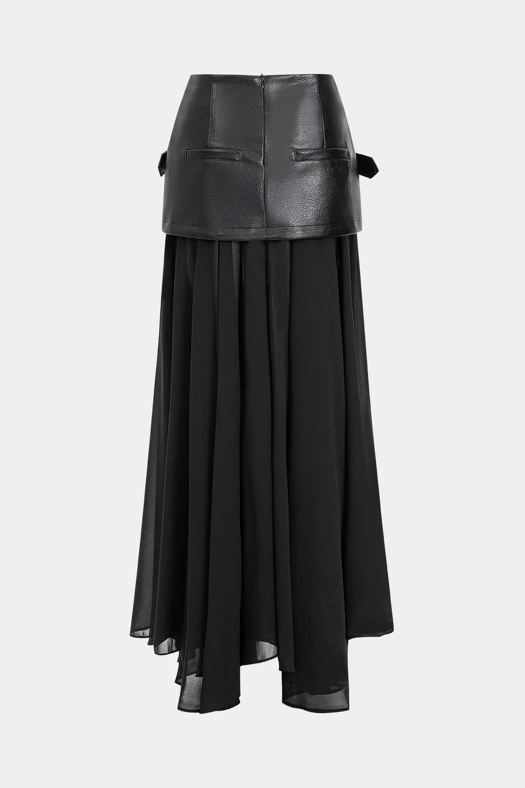 Faux Leather Patchwork Asymmetrical Midi Skirt - Weenar