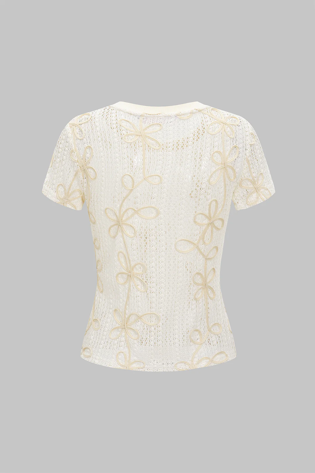 Hollow Out Applique Short Sleeve T-Shirt - Weenar