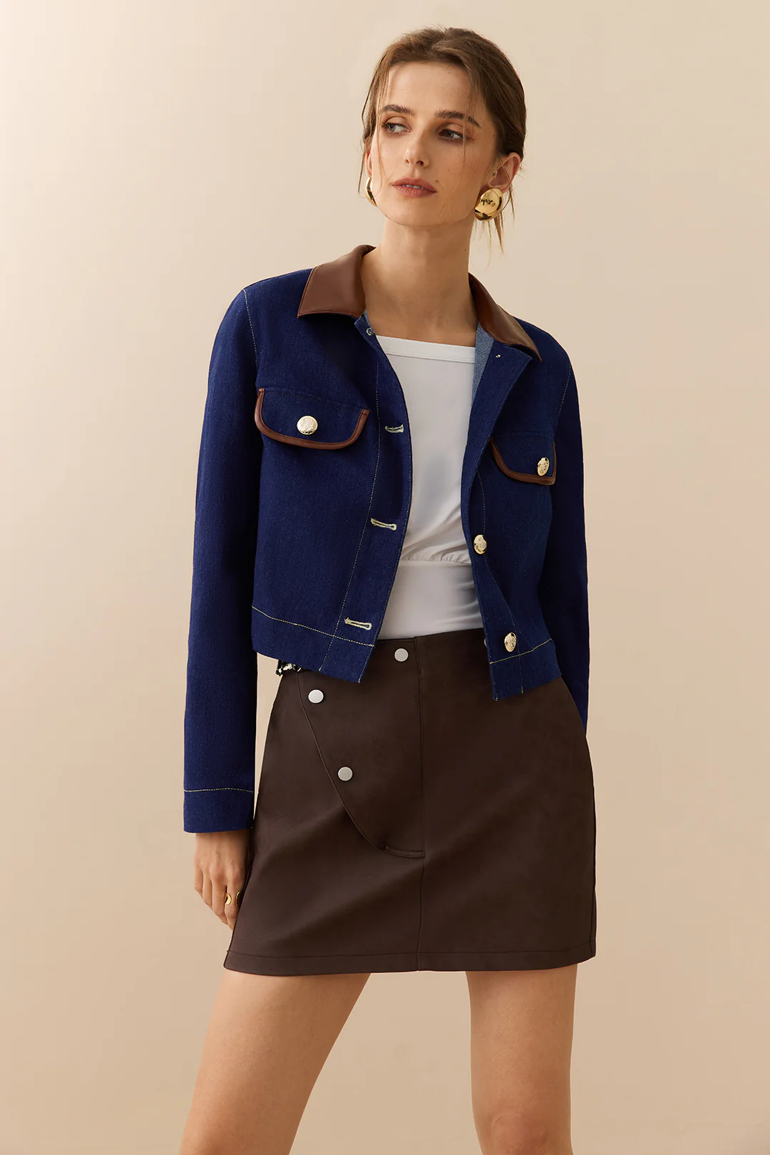 Denim Patchwork Button Pocket Outerwear - Weenar