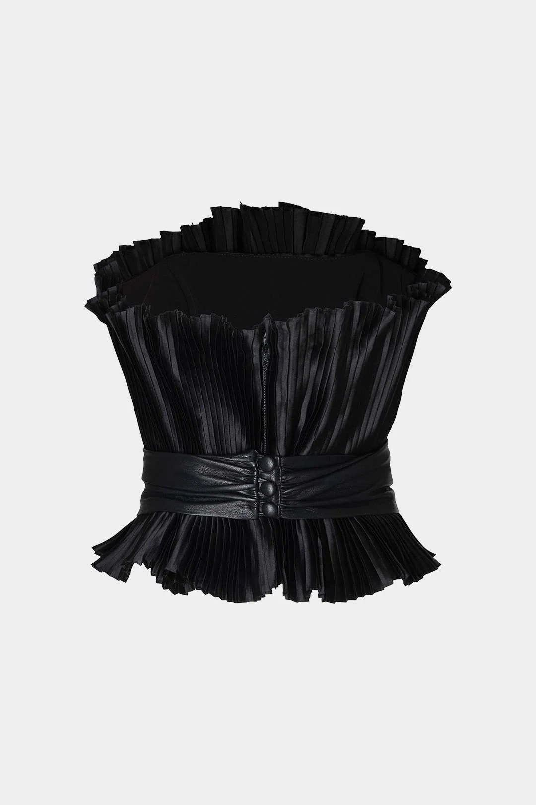 Faux Leather Patchwork Belted Ruched Tube Top - Weenar