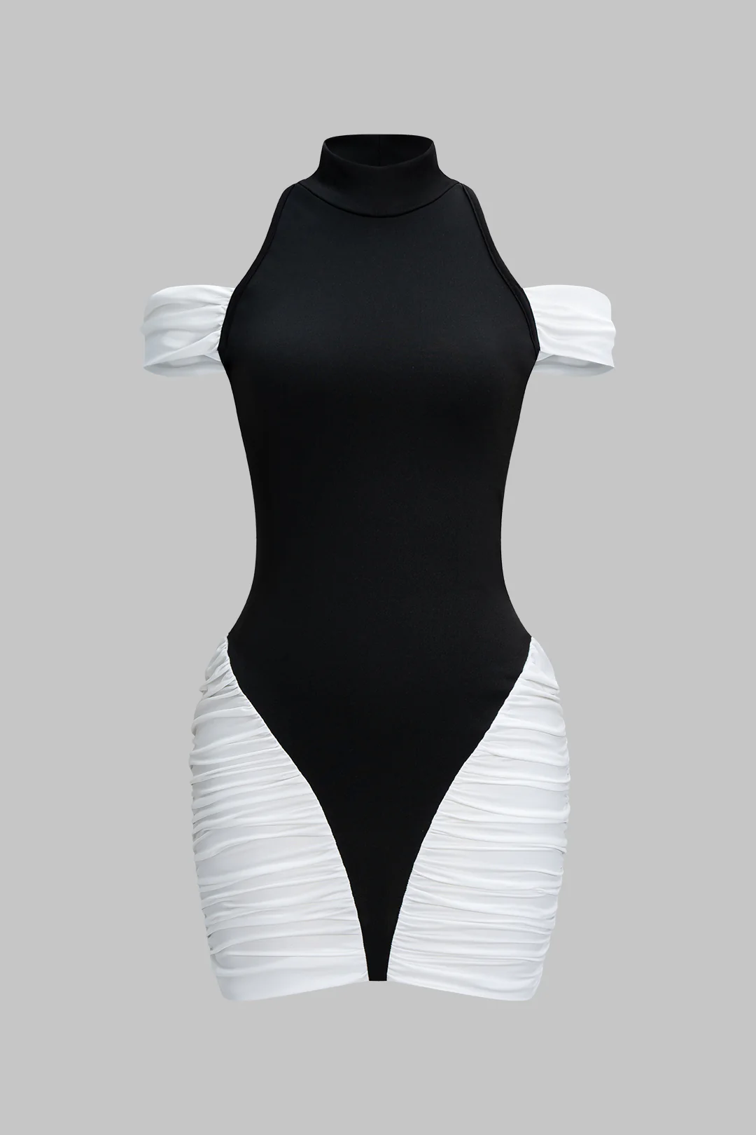 Cut Out Patchwork Ruched Mini Dress - Weenar