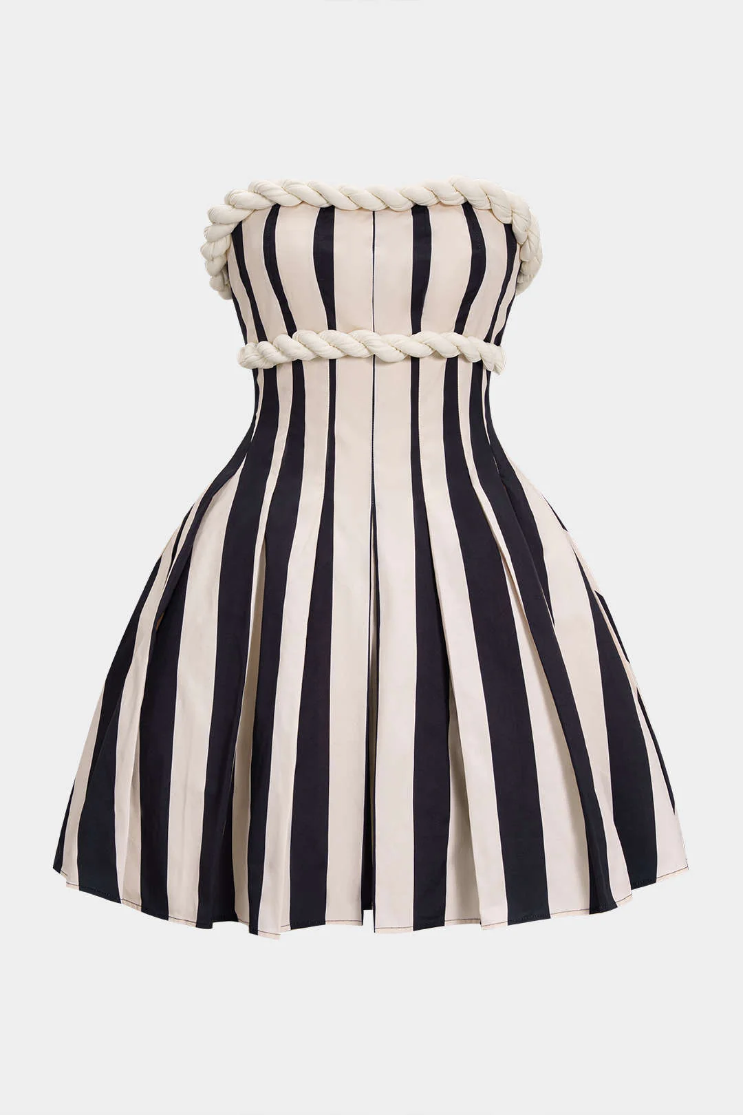 Stripes Print Twist Knot Strapless Sleeveless Mini Dress - Weenar