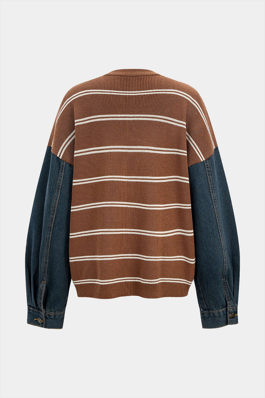 Knit Contrast Stripe Print Patchwork Long-Sleeve Top - Weenar