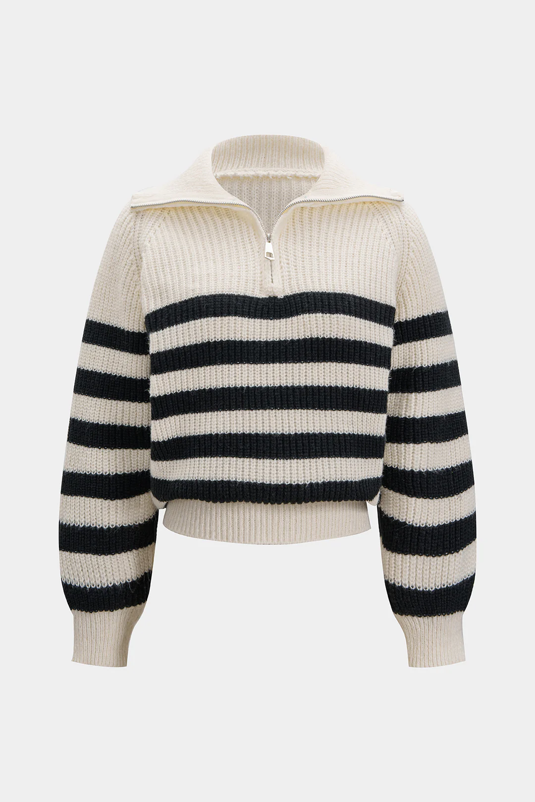 Knit ColorBlock Zipper Long-Sleeve Top - Weenar