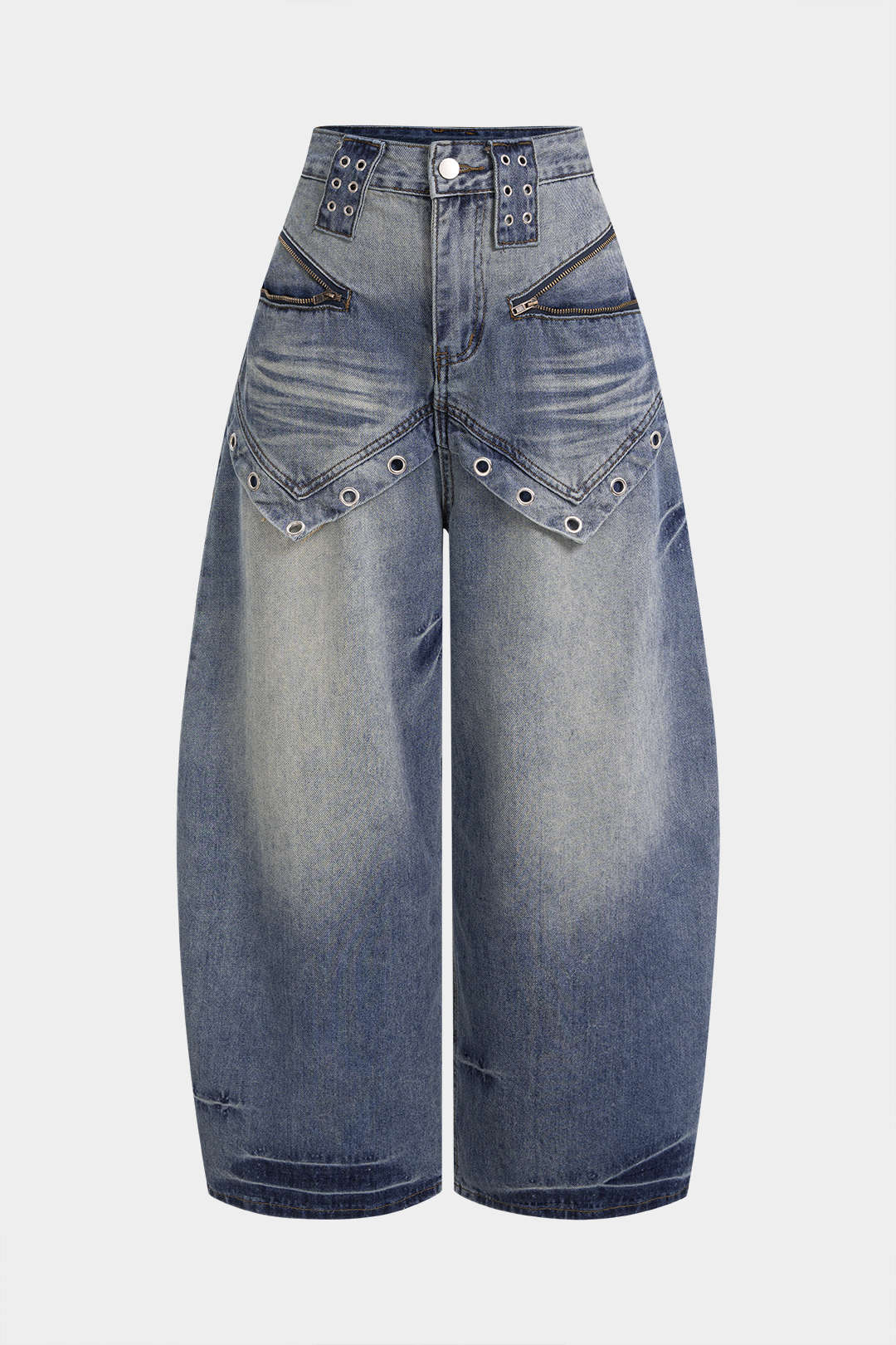 Denim Eyelet Wide Leg Jeans - Weenar