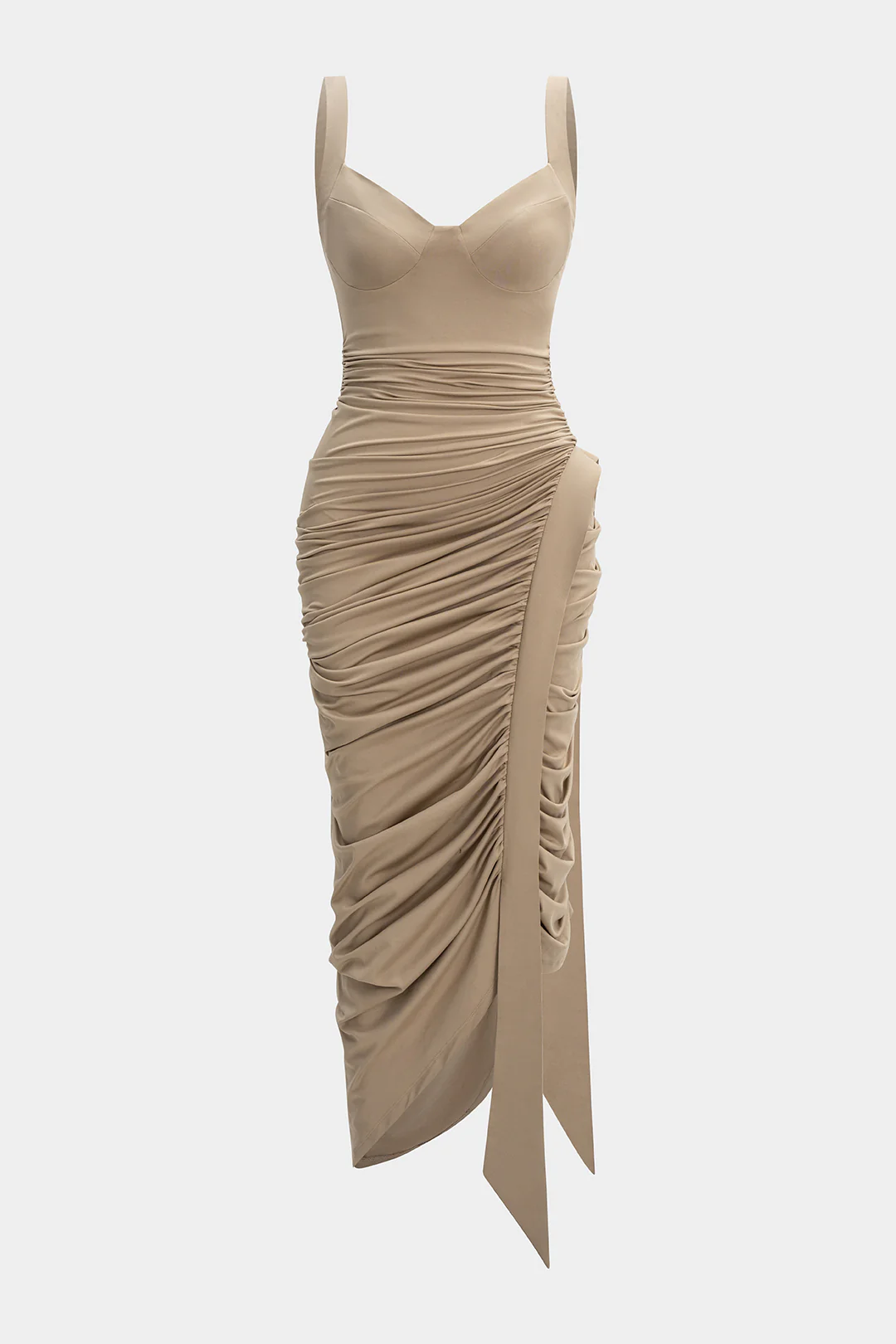Ruched Asymmetrical Sleeveless Maxi Dress - Weenar