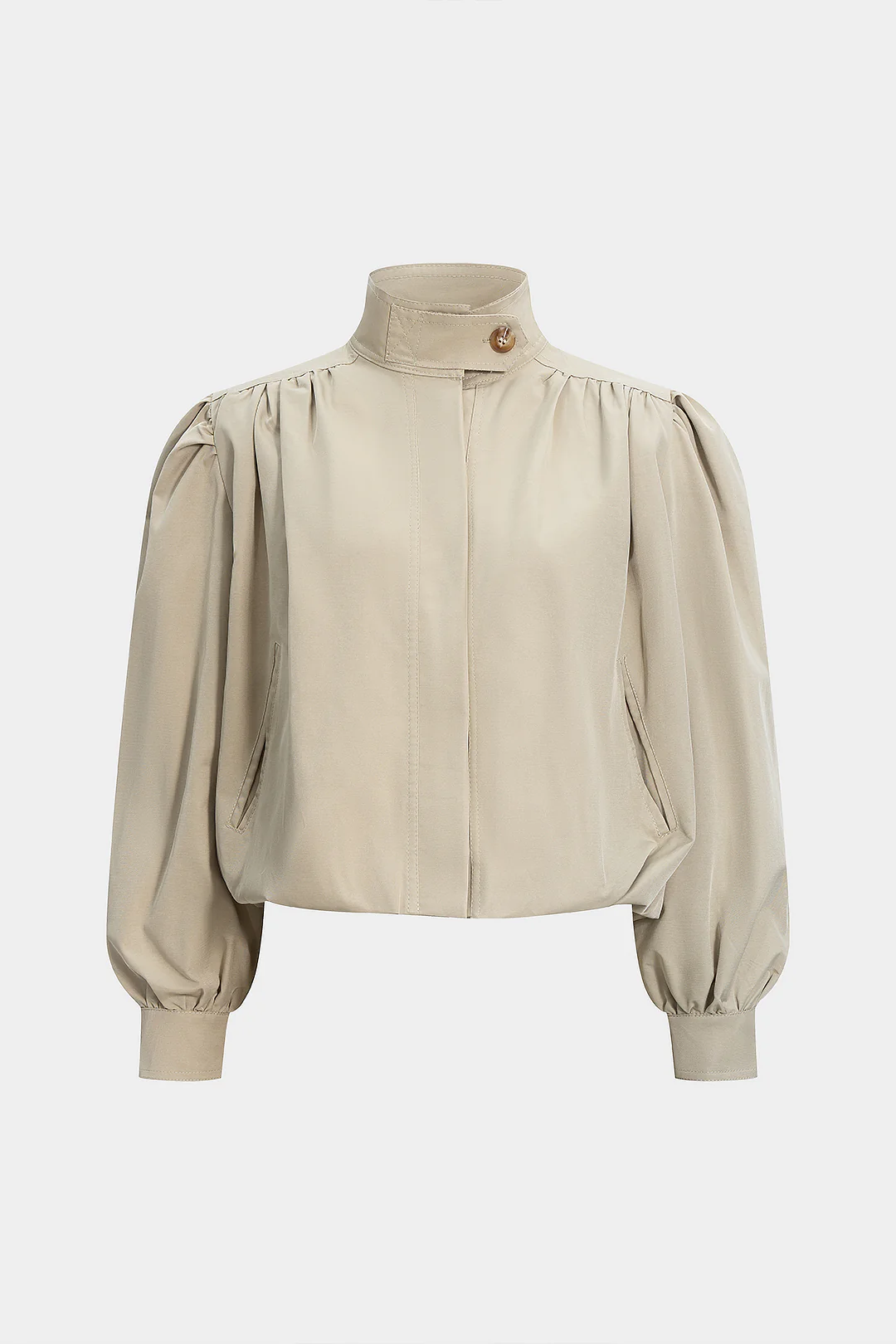 Stand Collar Ruched Shoulder Pad Jacket - Weenar