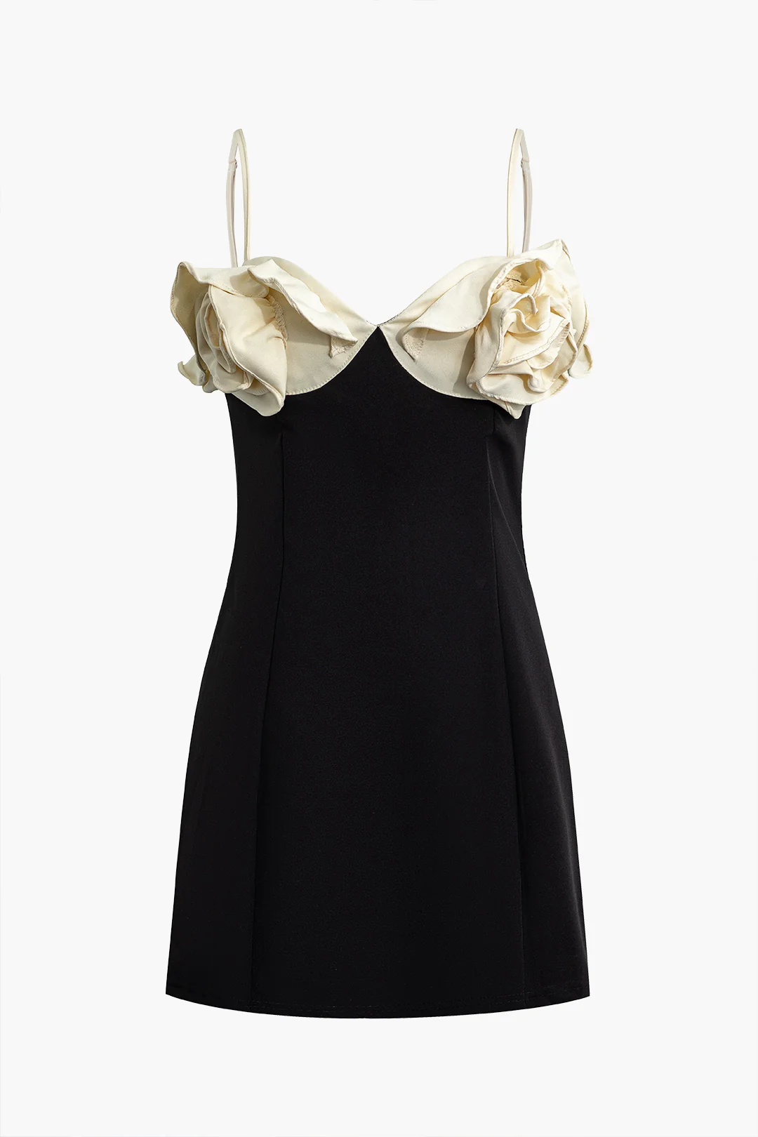 Satin 3D Floral Decor Sleeveless Slip Mini Dress - Weenar