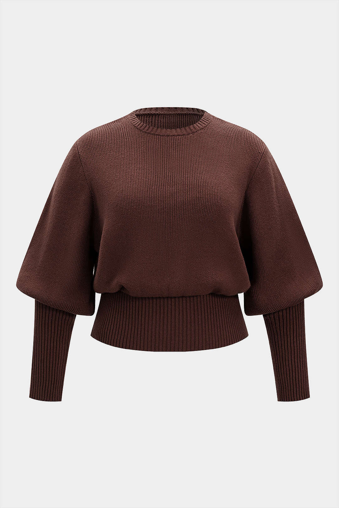 Plus Size Knit Round Neck Long-Sleeve Top - Weenar