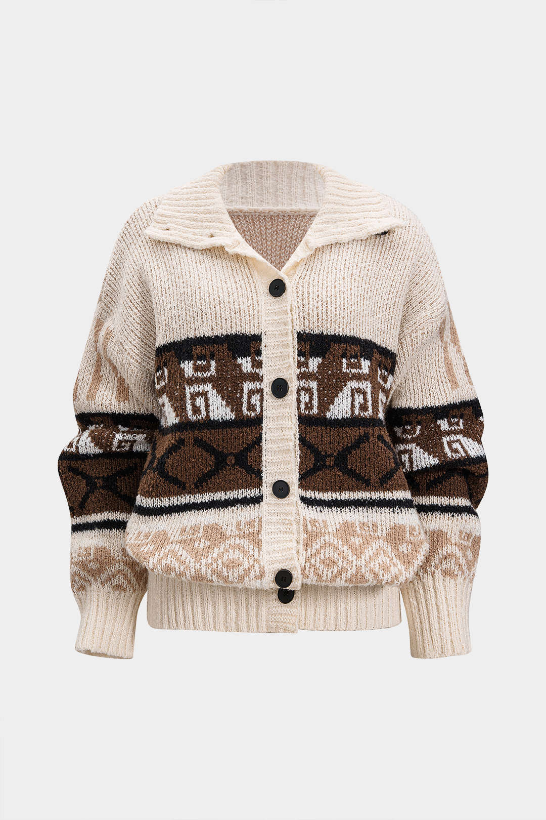 Knit Fair Island Print Button Cardigan - Weenar
