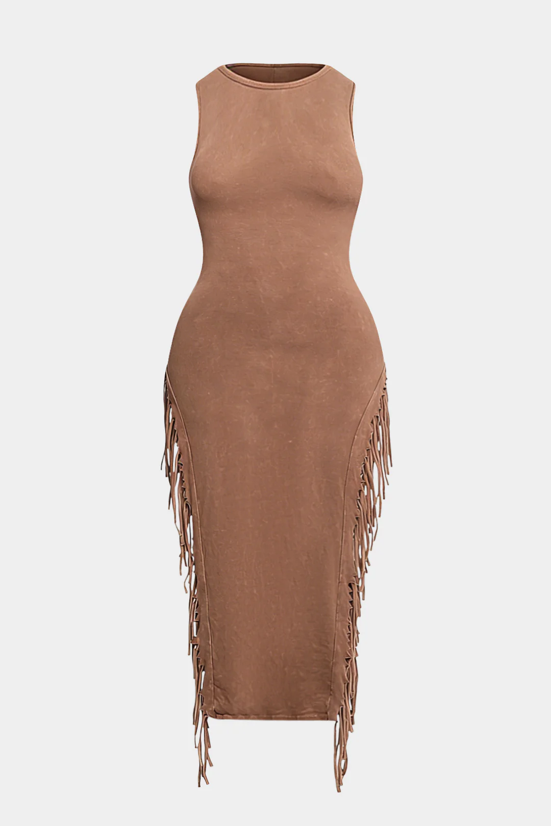 Plus Size Fringe Round Neck Sleeveless Midi Dress - Weenar