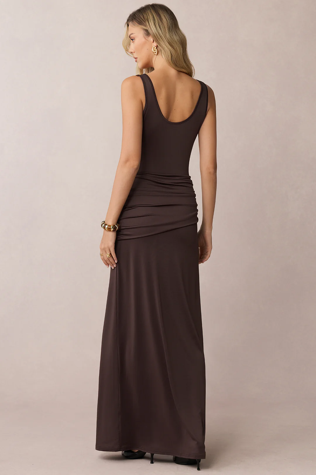 U-Neck Knotted Ruched Sleeveless Maxi Dress - Weenar