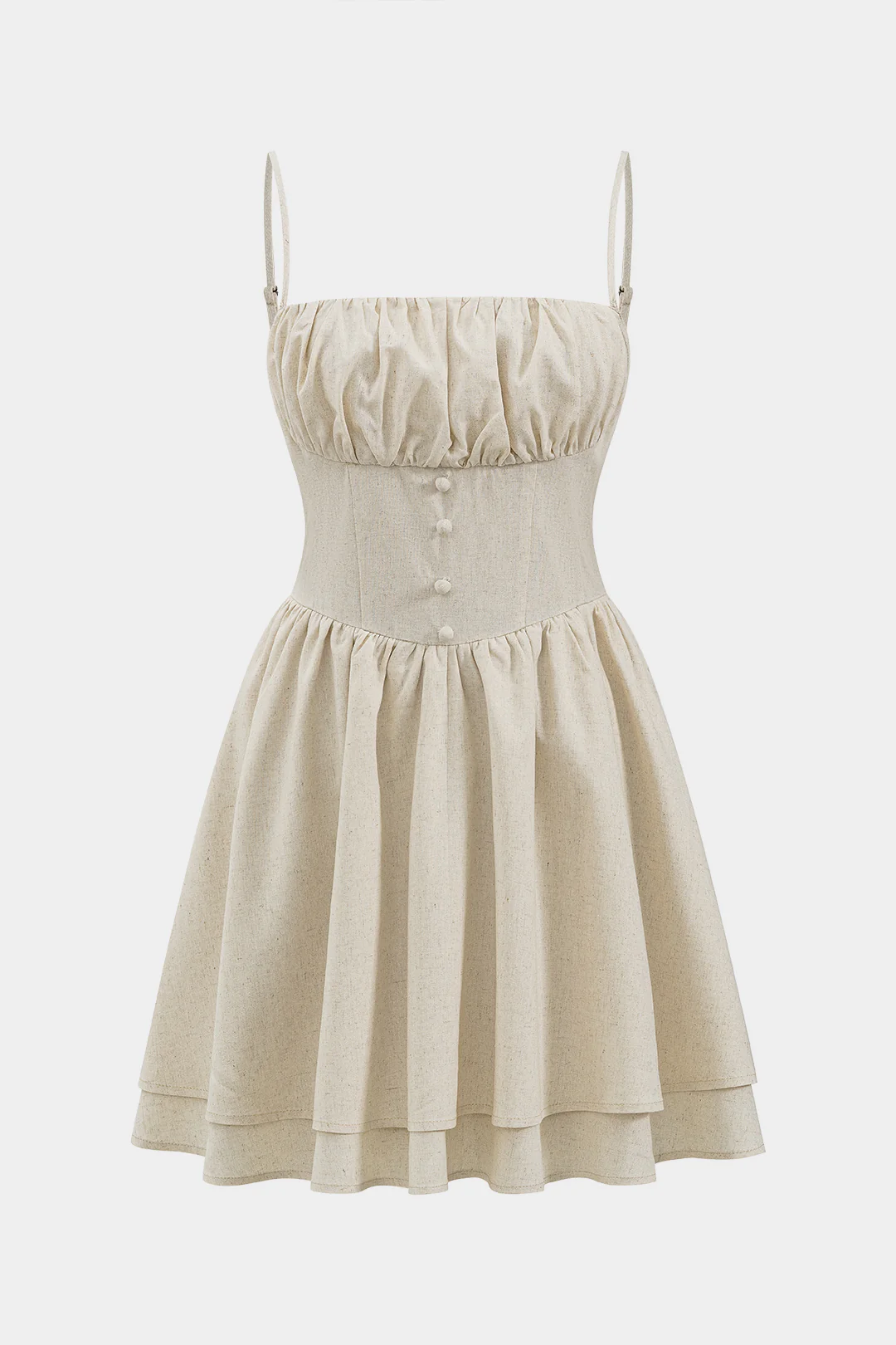 Linen Ruched Zipper Corset Slip Mini Dress - Weenar