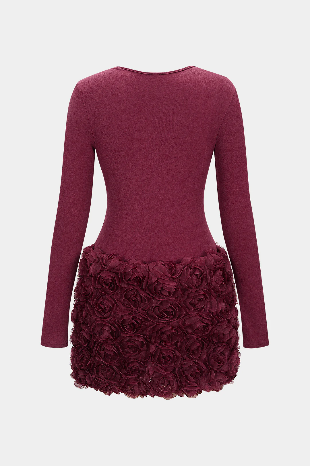 3D Flower Patchwork Long Sleeve Mini Dress - Weenar