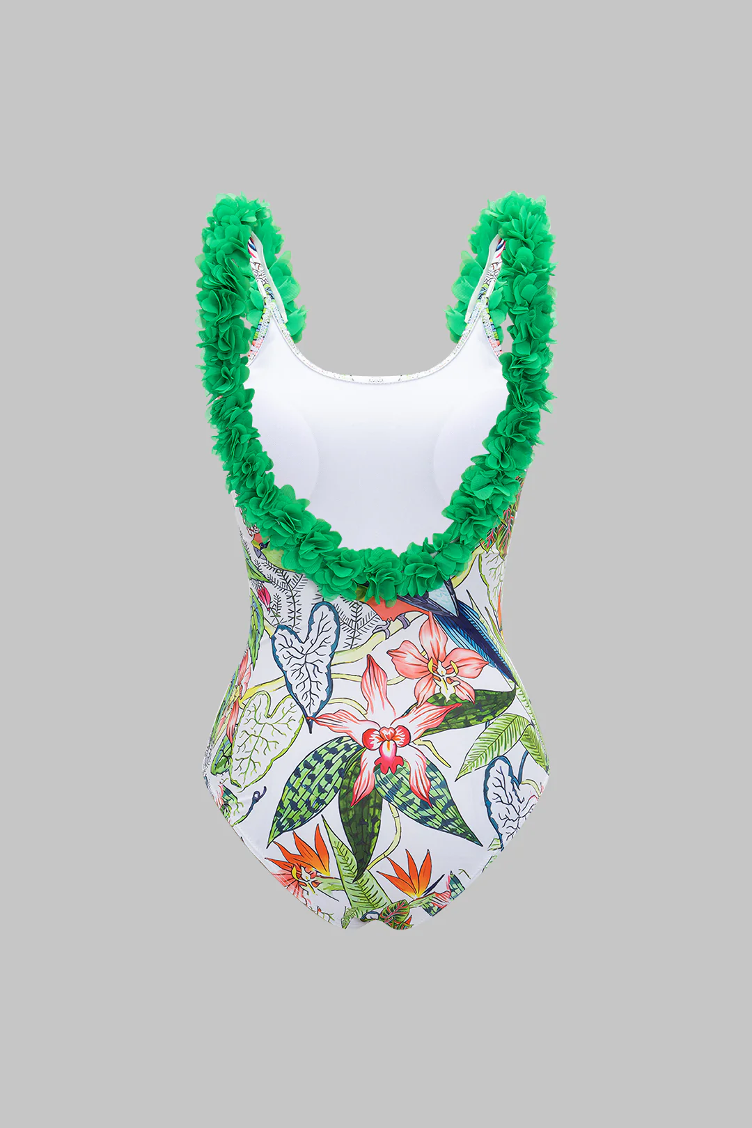 Pattern Print 3D Floral Decor Backless One-Piece Swimsuit - Weenar