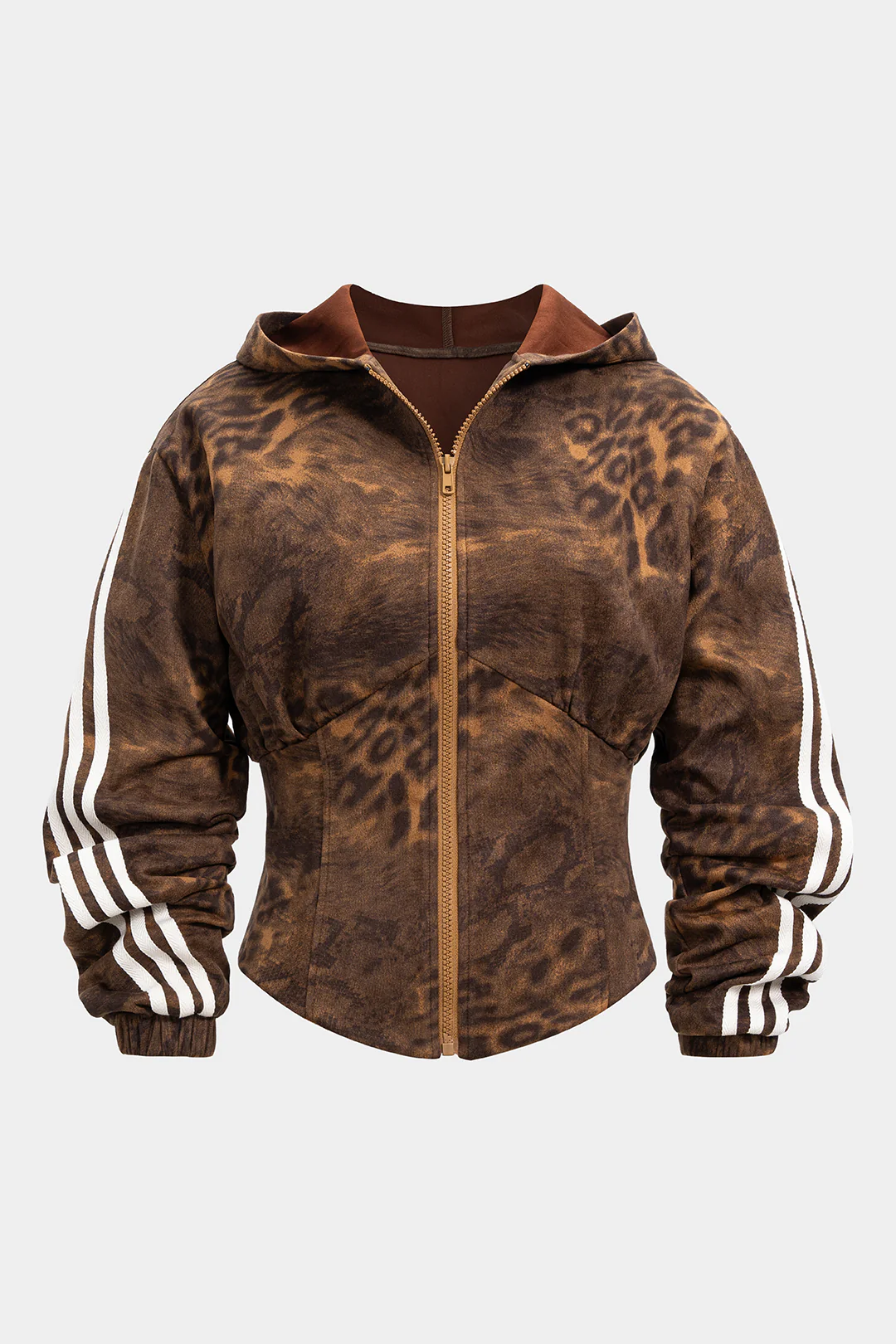 Plus Size Leopard Print Zipper Hoodie - Weenar