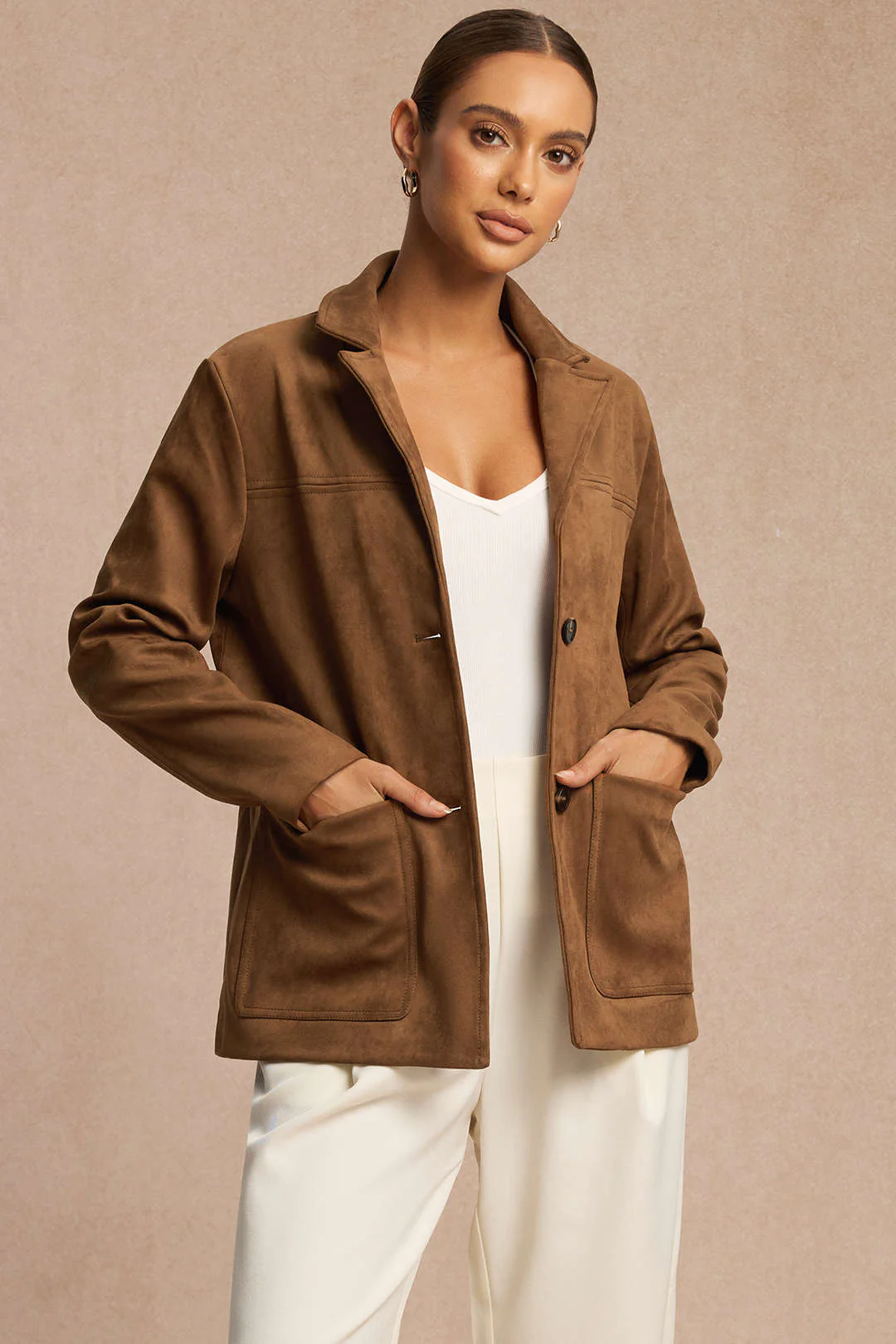 Suede Notched Lapel Blazer - Weenar