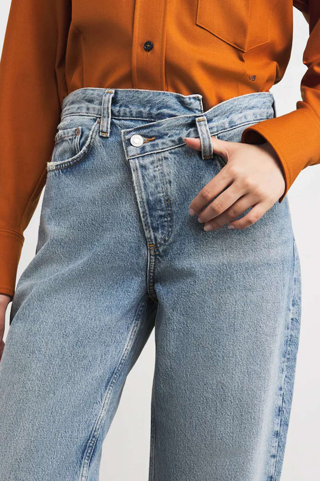 Denim Asymmetrical Waistband Wide Leg Jeans - Weenar